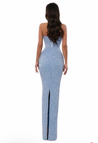 Albina Dyla Halter Crystal Gown light blue