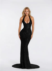 Albina Dyla Golden Couture Gown - Midnight