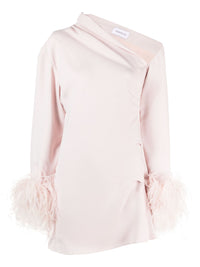 16Arlington Adelaide Asymmetric Feather Trimmed Crepe Mini Dress - Powder