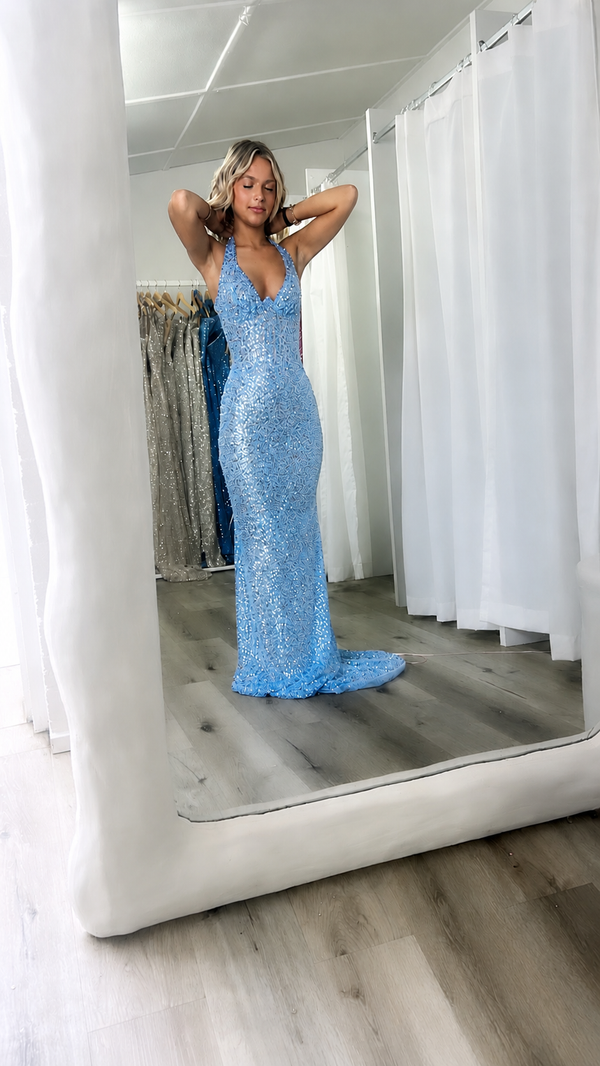Albina Dyla Golden mirage Couture Gown - Blue