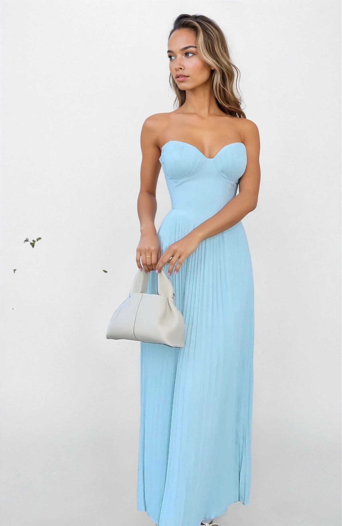 House Of CB ‘MARCELLA' Ocean Blue Pleated Maxi Dress