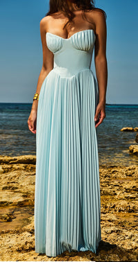 House Of CB ‘MARCELLA' Ocean Blue Pleated Maxi Dress