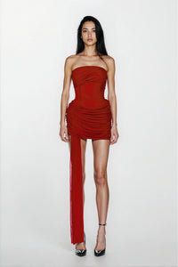 MISHA THE EMBER WRAPPED MINI DRESS - RED