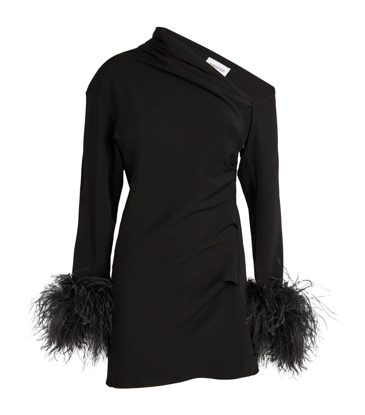 16Arlington Adelaide Asymmetric Feather Trimmed Crepe Mini Dress -Black
