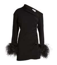 16Arlington Adelaide Asymmetric Feather Trimmed Crepe Mini Dress -Black