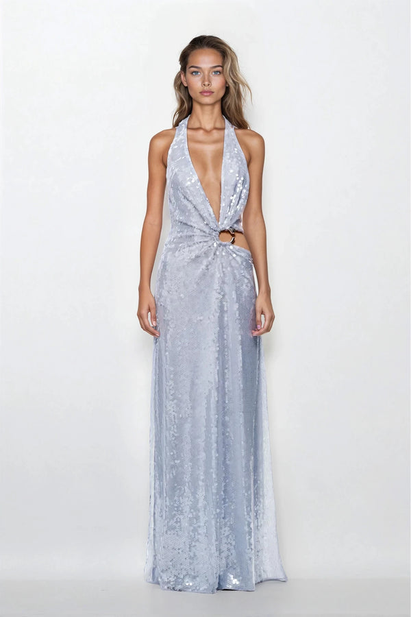 Misha The Devon Cupro Dress - Sequin Dress Cloud Blue
