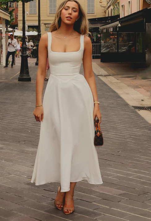Odd Muse High Waist Square Neck Midi Dress | White THE DESIGNER HIRE SPOT Odd Muse High Waist Square Neck Midi Dress | White THE DESIGNER HIRE SPOT