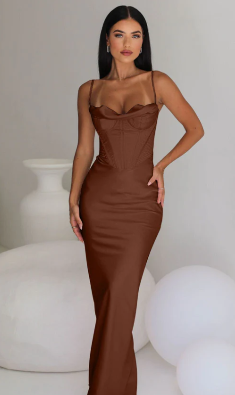 House Of CB Charmaine Corset Maxi - Chocolate + Cup THE DESIGNER HIRE SPOT House Of CB Charmaine Corset Maxi - Chocolate + Cup THE DESIGNER HIRE SPOT