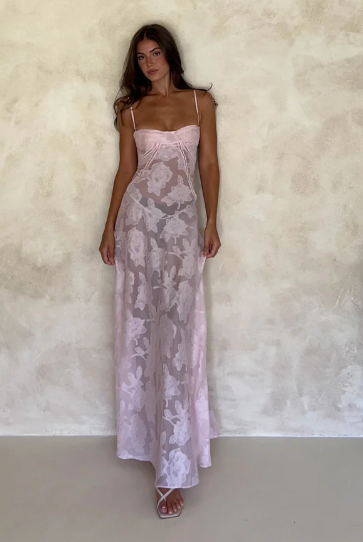 House Of CB - Seren Soft Pink Floral Lace Back Maxi Dress THE DESIGNER HIRE SPOT House Of CB - Seren Soft Pink Floral Lace Back Maxi Dress THE DESIGNER HIRE SPOT