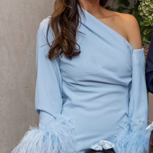 16Arlington Adelaide Feather-Trim Minidress Blue – THE DESIGNER HIRE SPOT