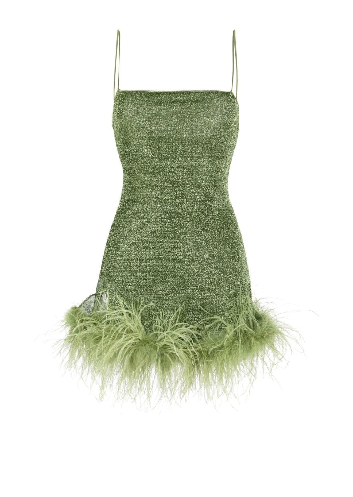 Oseree Feather-Trim Mini Dress - Green